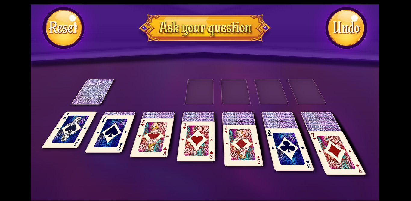 Solitell, is a solitaire game that can
actualy predict your future.
You'll need to use your card-playing skills
to uncover hidden messages and predict
the outcome of future events.



